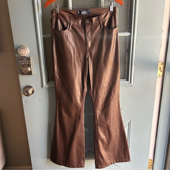 Hollister Pants - High-Rise Boho 60’s 70’s Flare Leg Vegan Leather Pants Chocolate Brown Hollister